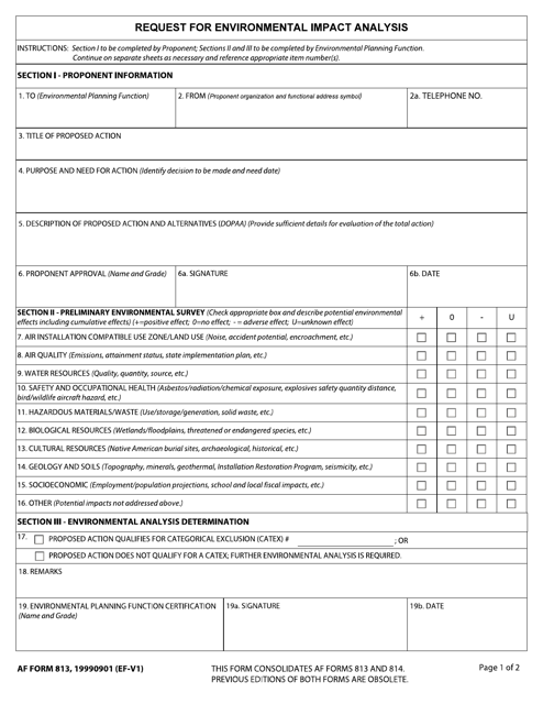 AF Form 813 Request for Environmental Impact Analysis