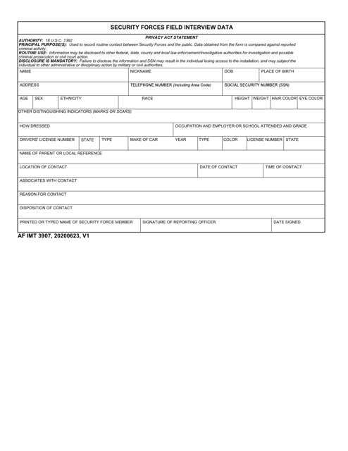 AF IMT Form 3907  Printable Pdf