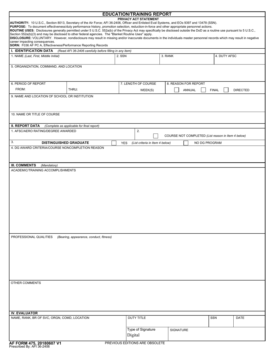 AF Form 475 Education / Training Report, Page 1