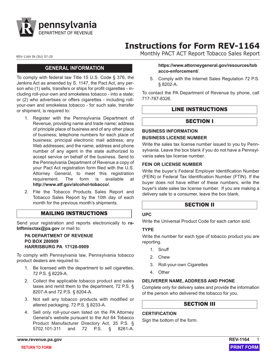 Form REV-1164 Monthly Pact Act Report - Tobacco Sales Report - Pennsylvania, Page 3