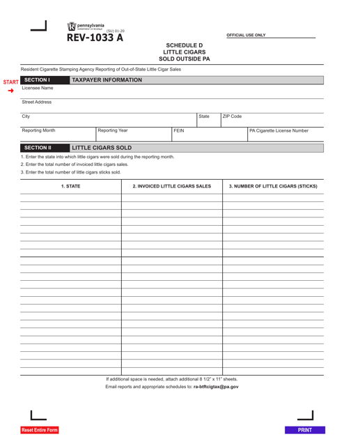 Form REV-1033 A Schedule D  Printable Pdf