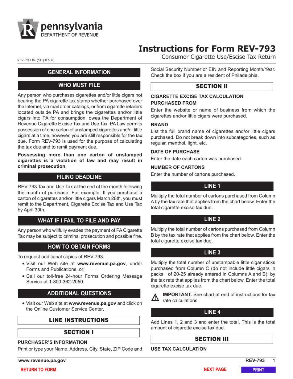 Form REV-793 Consumer Cigarette Use / Excise Tax Return - Pennsylvania, Page 3