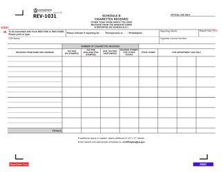 Document preview: Form REV-1031 Schedule B Cigarettes Received - Pennsylvania