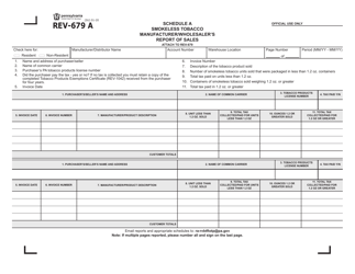 Document preview: Form REV-679 A Schedule A Smokeless Tobacco Manufacturer/Wholesaler's Report of Sales - Pennsylvania