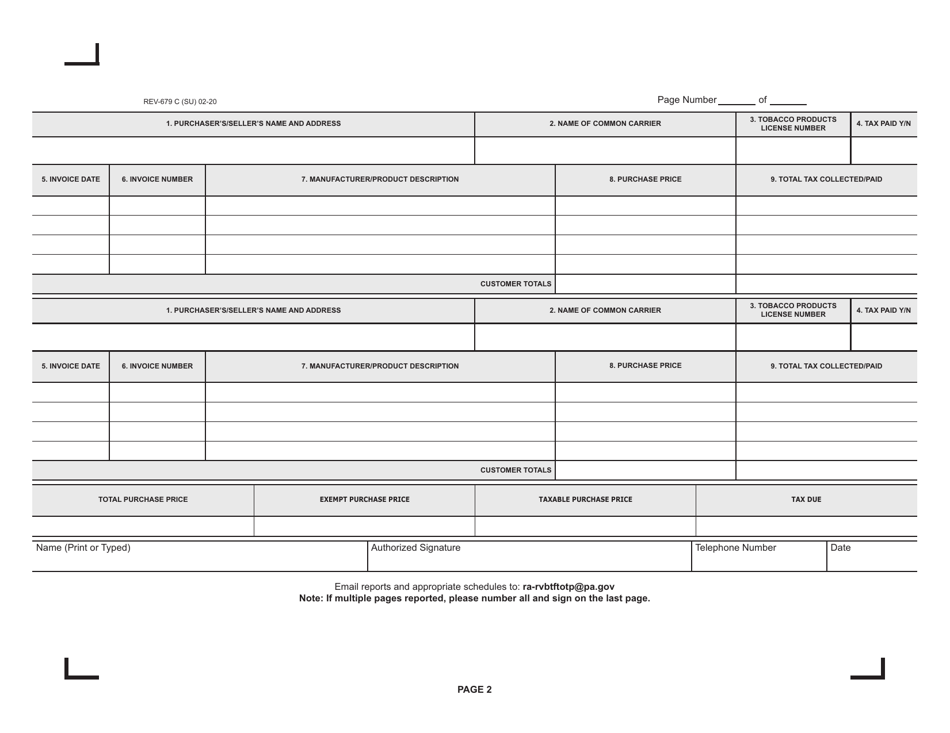 Form REV-679 C Schedule C E-Cigarettes / E-Cigarette Products Manufacturer / Wholesalers Report of Sales - Pennsylvania, Page 2
