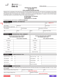 Form DAS-32 &quot;Pari-Mutuel Wagering Tax Return - for Licensed Racing Entities&quot; - Pennsylvania