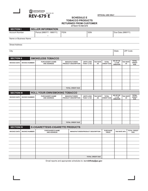 Form REV-679 E Schedule E  Printable Pdf