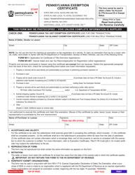 Form REV-1220 Pennsylvania Exemption Certificate - Pennsylvania