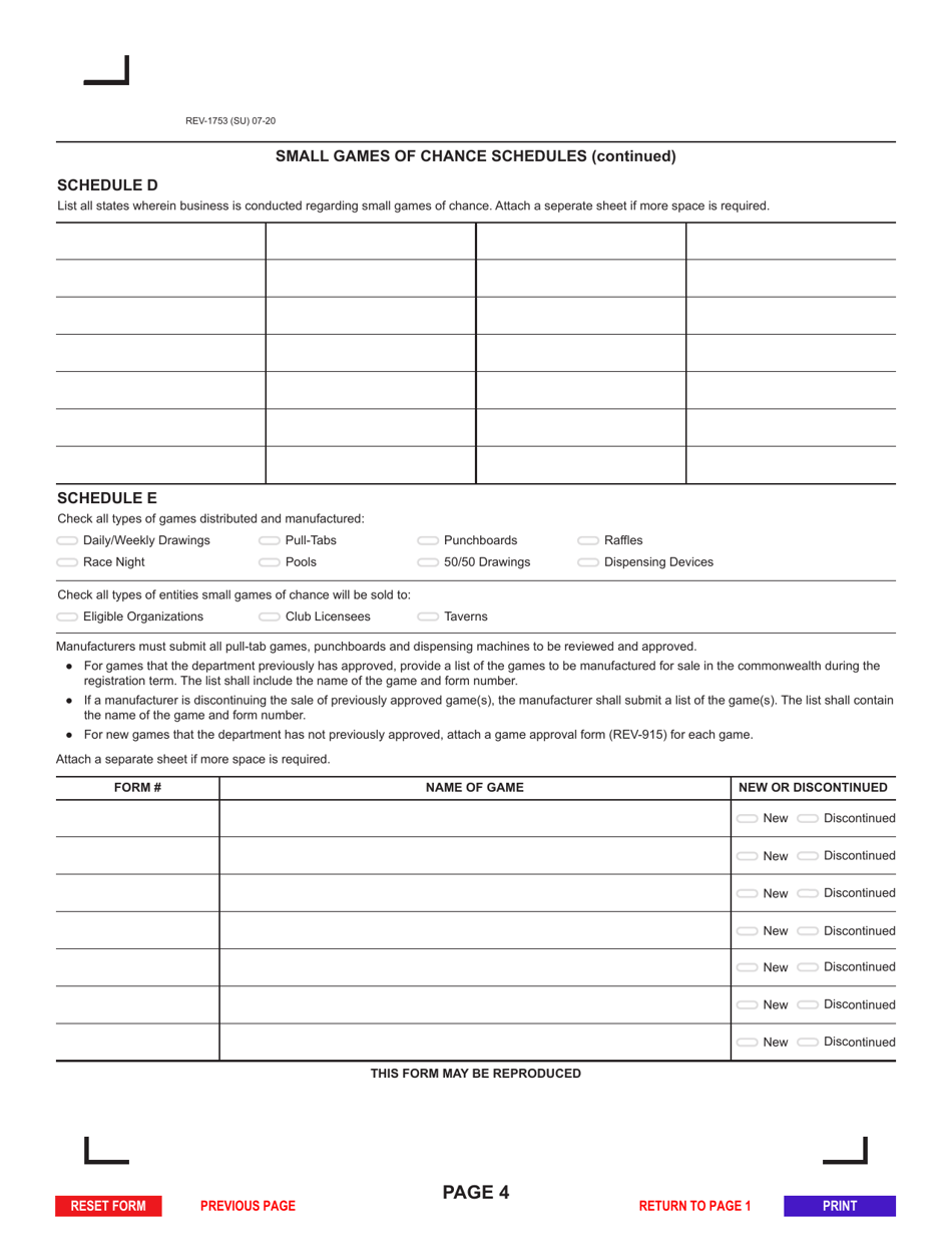 Form REV-1753 Application for Small Games of Chance - Pennsylvania, Page 4