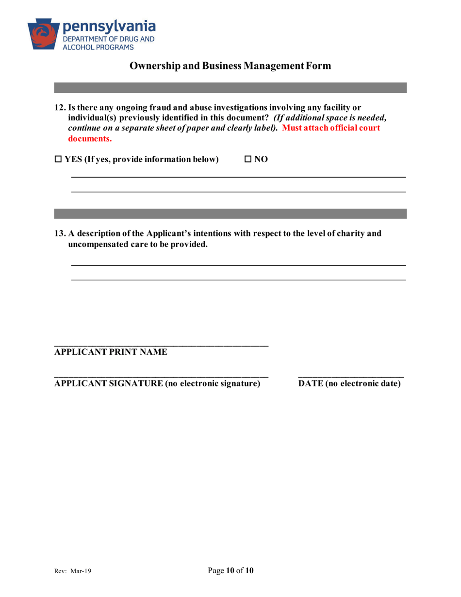 Ownership and Business Management Form - Pennsylvania, Page 10