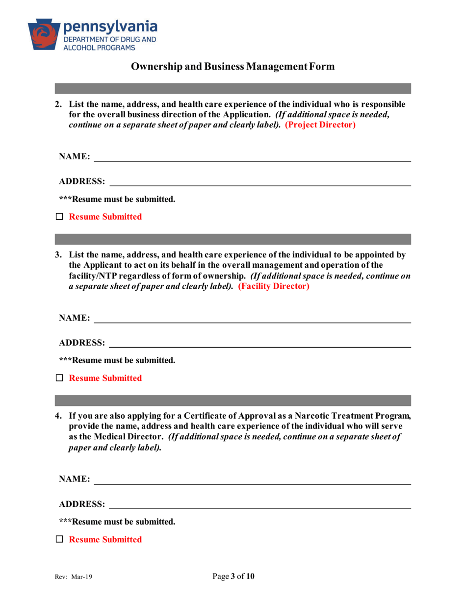 Ownership and Business Management Form - Pennsylvania, Page 3