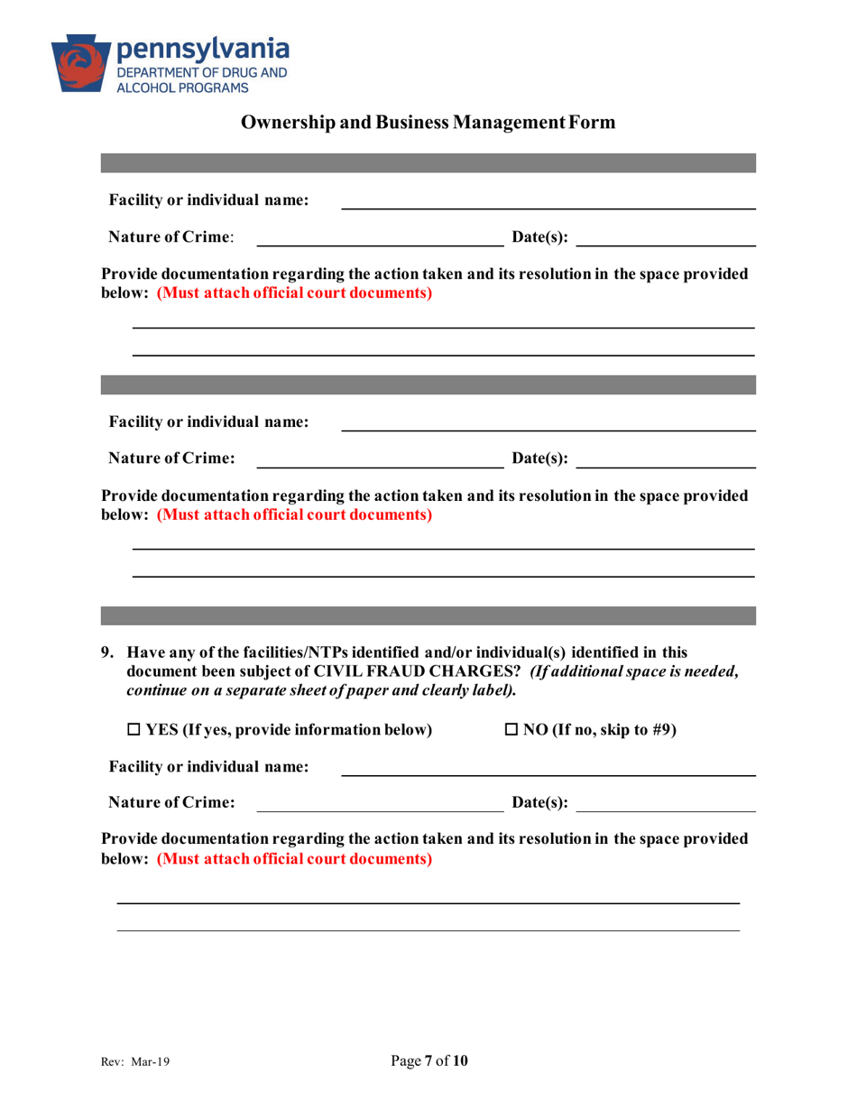 Ownership and Business Management Form - Pennsylvania, Page 7