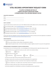 Document preview: Form HD002207 Vital Records Appointment Request Form - Pennsylvania