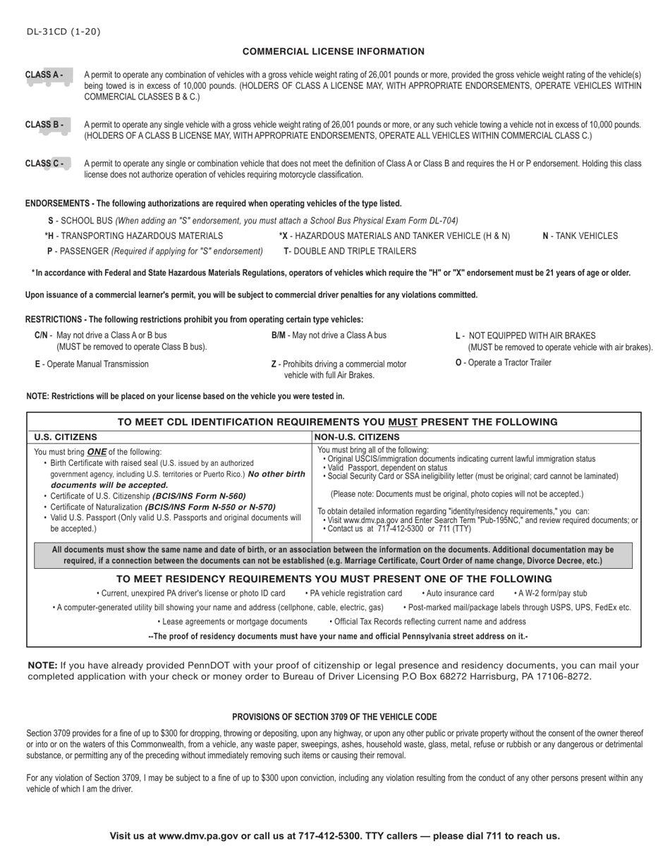 Form DL-31CD Commercial Learners Permit Application - Pennsylvania, Page 3