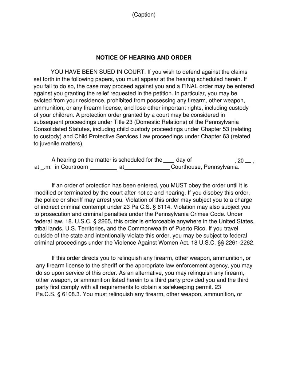 Pennsylvania Notice of Hearing and Order Fill Out, Sign Online and