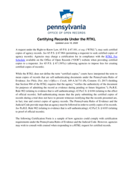 &quot;Certifying Records Under the Rtkl&quot; - Pennsylvania