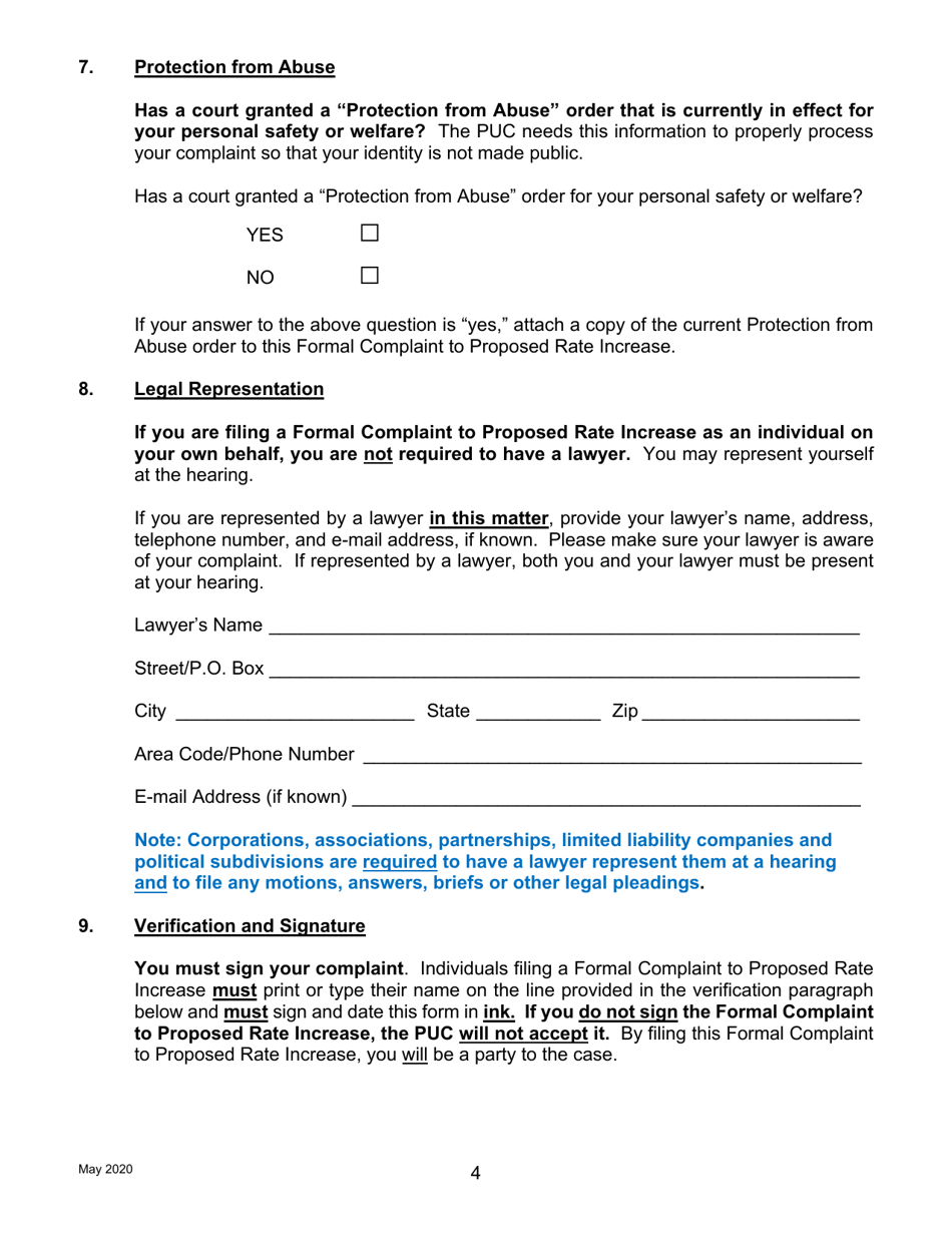 Formal Complaint to Proposed Rate Increase - Pennsylvania, Page 4