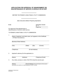 Application for Approval of Abandonment or Discontinuance of Service, in Whole or in Part - Pennsylvania, Page 2
