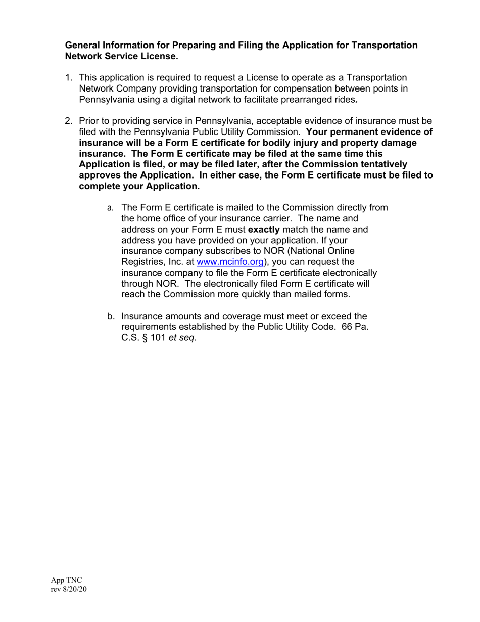 Application for Transportation Network Service License - Pennsylvania, Page 2