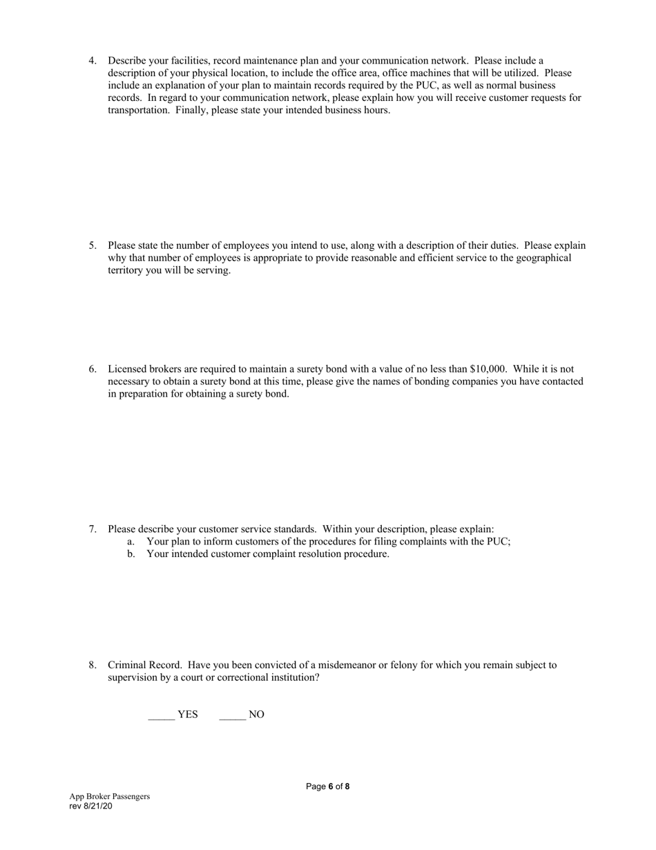 Application for Broker of Persons - Pennsylvania, Page 7