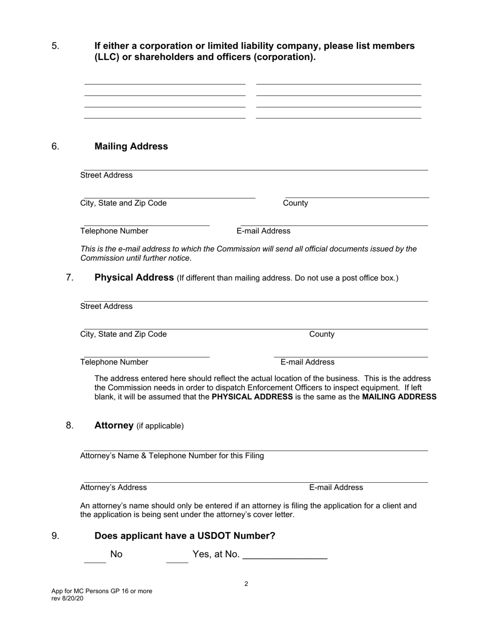 Application for Motor Common Carrier of Persons in Group and Party Service of 16 or More Passengers, Including the Driver - Pennsylvania, Page 4