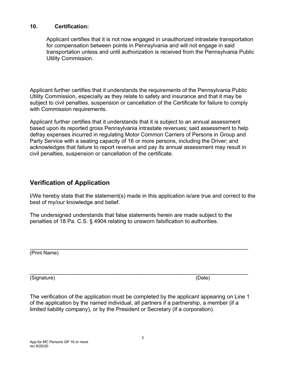 Application for Motor Common Carrier of Persons in Group and Party Service of 16 or More Passengers, Including the Driver - Pennsylvania, Page 5
