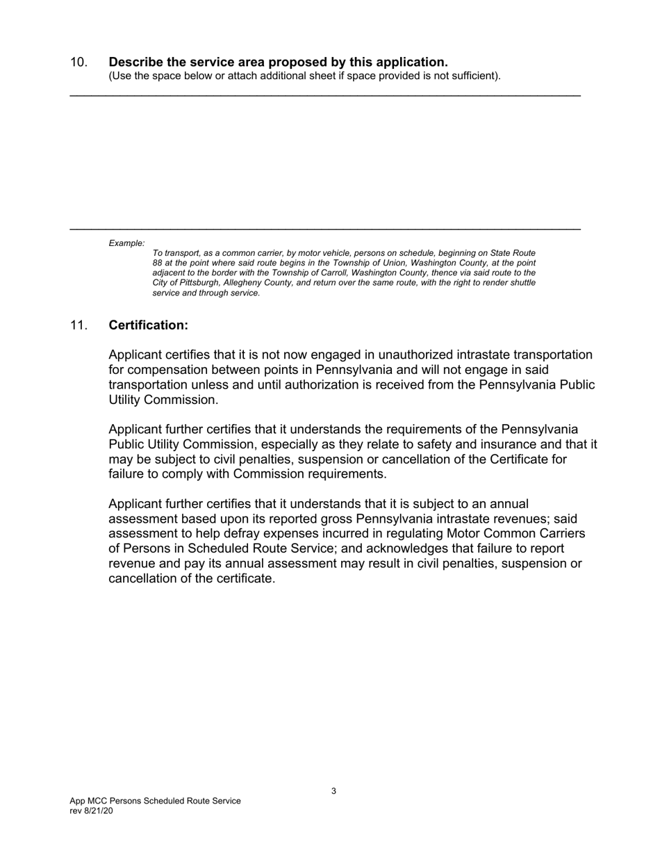 Application for Motor Common Carrier of Persons in Scheduled Route Service - Pennsylvania, Page 5