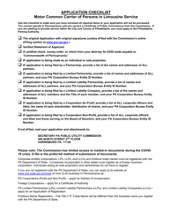 Document preview: Application for Motor Common Carrier of Persons in Limousine Service - Pennsylvania