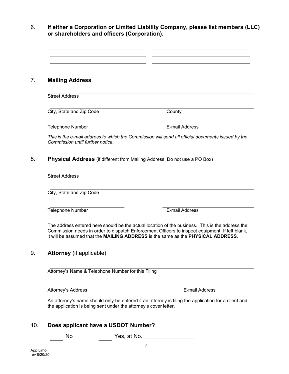 Application for Motor Common Carrier of Persons in Limousine Service - Pennsylvania, Page 4