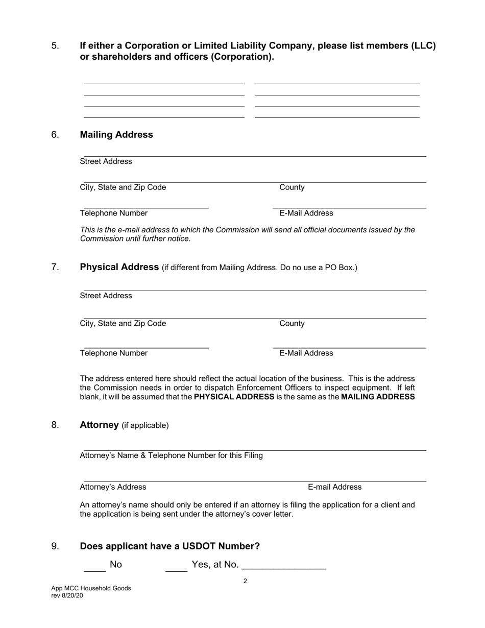 Application for Motor Common Carrier or Motor Contract Carrier of Household Goods in Use - Pennsylvania, Page 4