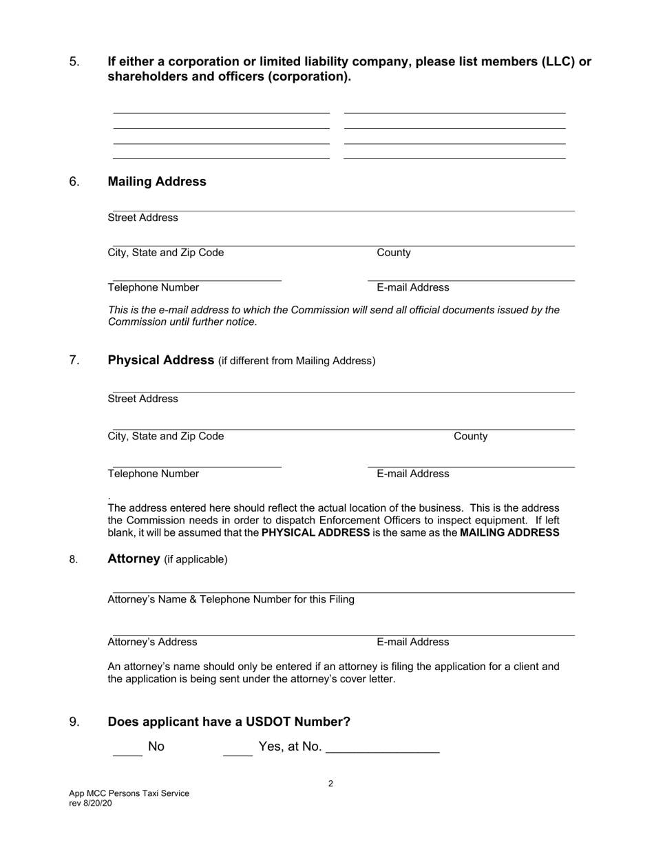 Application for Motor Common Carrier of Persons Upon Call or Demand (Taxi Service) - Pennsylvania, Page 4