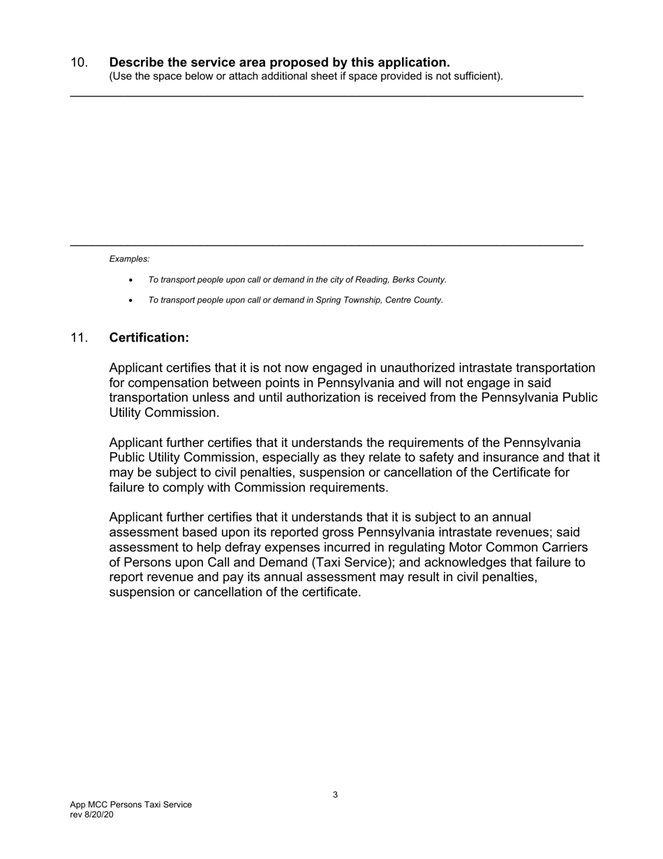 Application for Motor Common Carrier of Persons Upon Call or Demand (Taxi Service) - Pennsylvania, Page 5