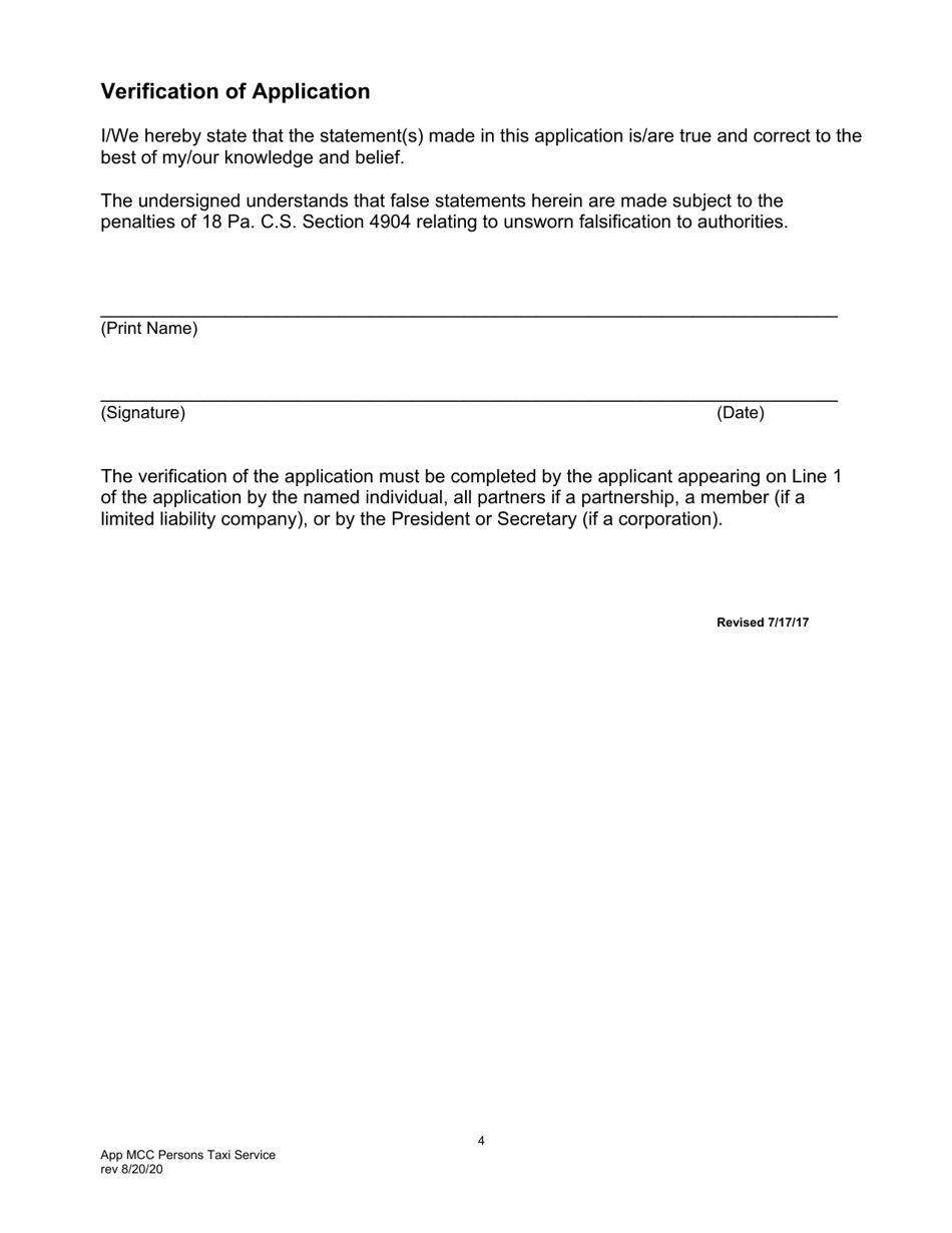 Application for Motor Common Carrier of Persons Upon Call or Demand (Taxi Service) - Pennsylvania, Page 6