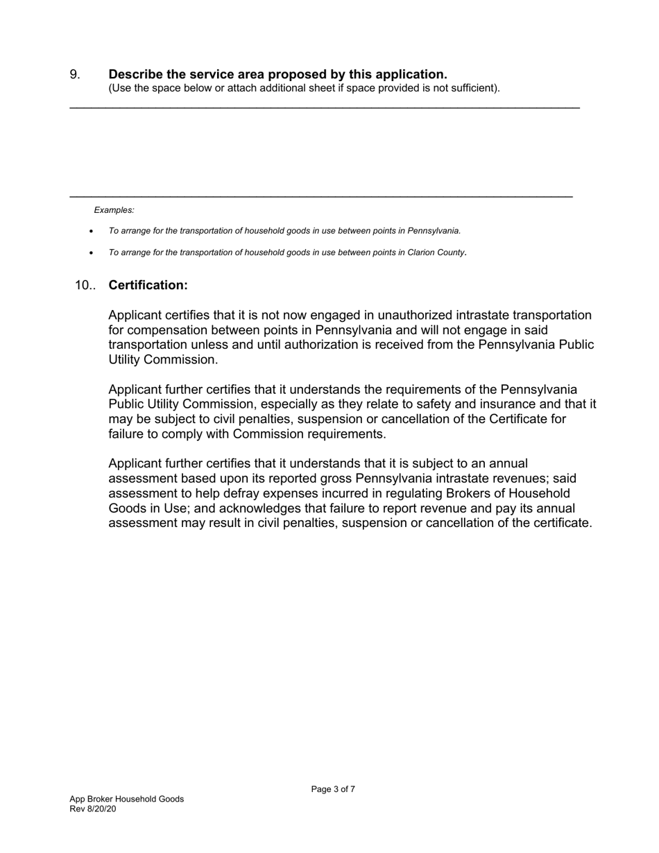 Application for Broker of Household Goods in Use - Pennsylvania, Page 4