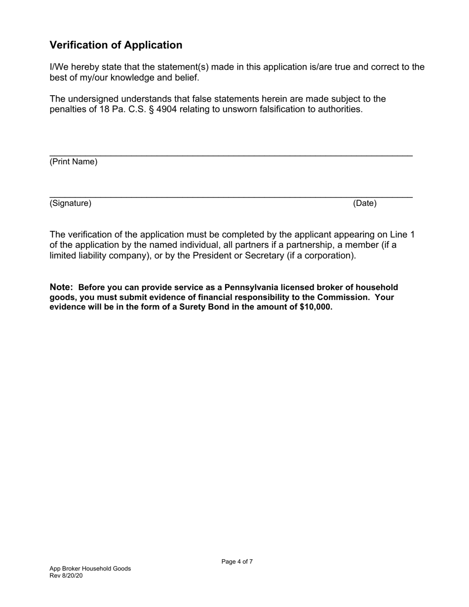 Application for Broker of Household Goods in Use - Pennsylvania, Page 5