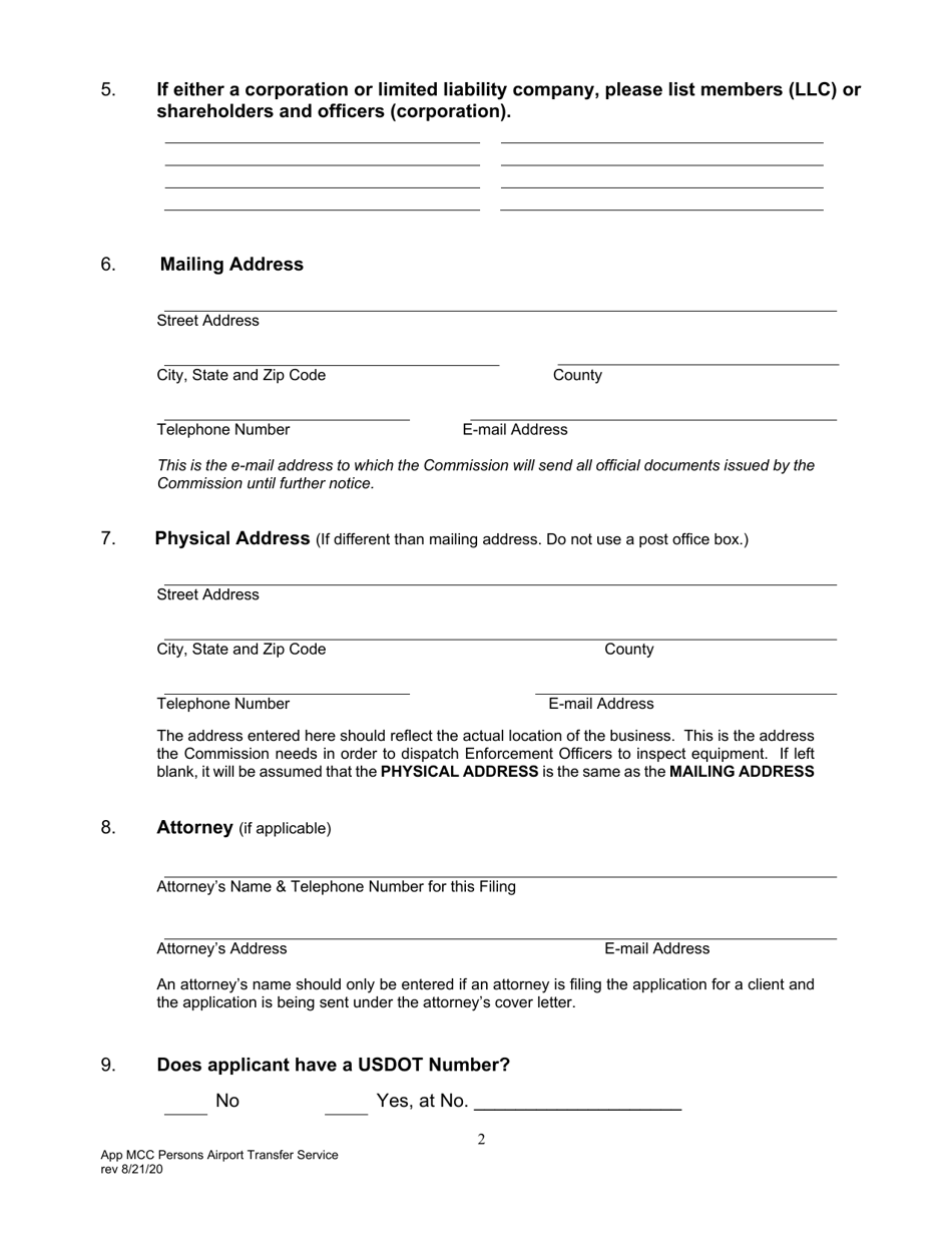 Application for Motor Common Carrier of Persons in Airport Transfer Service - Pennsylvania, Page 4