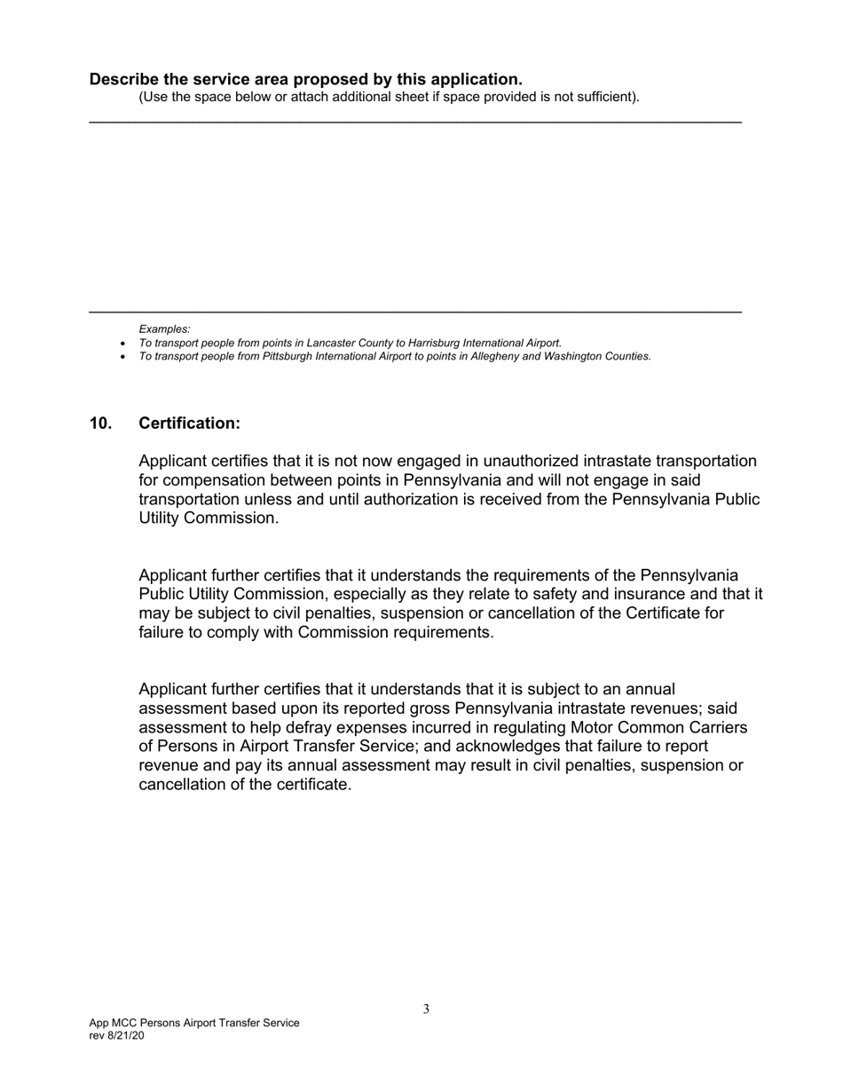 Application for Motor Common Carrier of Persons in Airport Transfer Service - Pennsylvania, Page 5