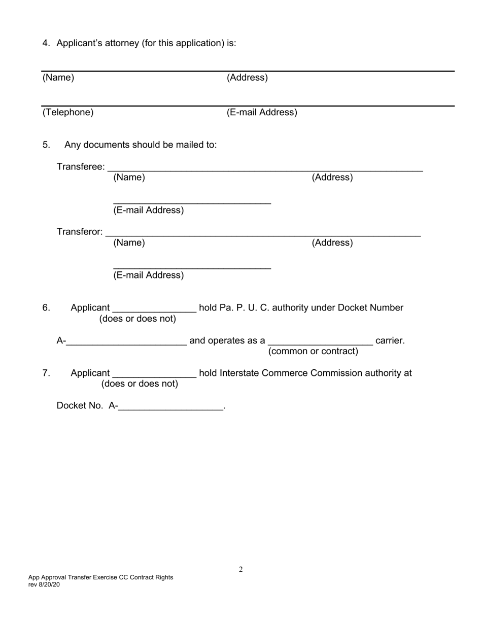 Application for Approval of Transfer and Exercise of Common Carrier or Contract Rights - Pennsylvania, Page 3
