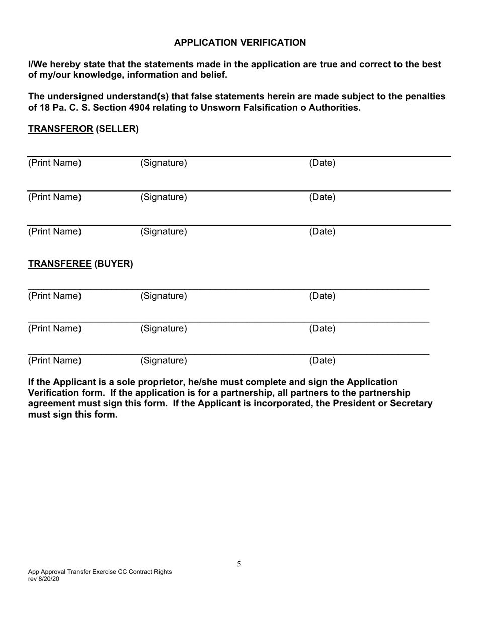 Application for Approval of Transfer and Exercise of Common Carrier or Contract Rights - Pennsylvania, Page 6