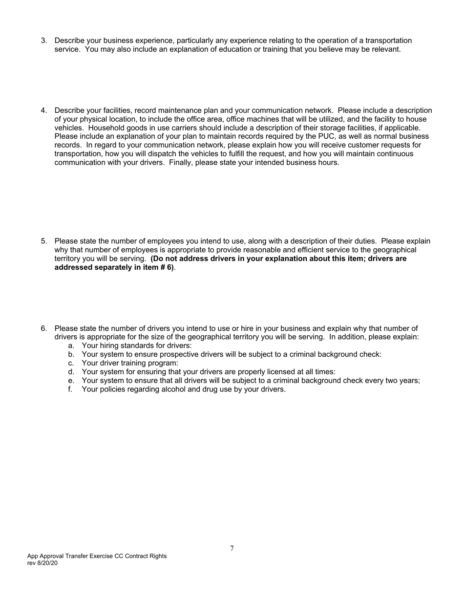 Application for Approval of Transfer and Exercise of Common Carrier or Contract Rights - Pennsylvania, Page 8