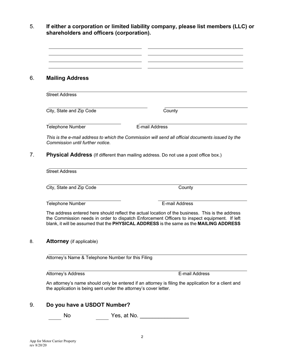 Application for Motor Common Carrier of Property - Pennsylvania, Page 4