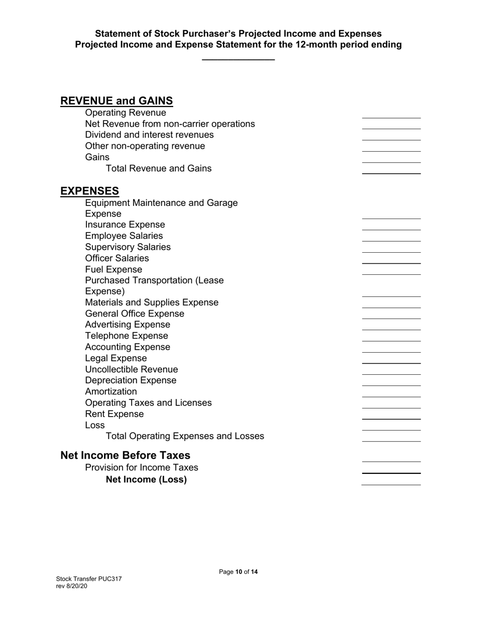 Form PUC317 Application for Approval of Transfer of Capital Stock Transportation Common Carrier - Pennsylvania, Page 11