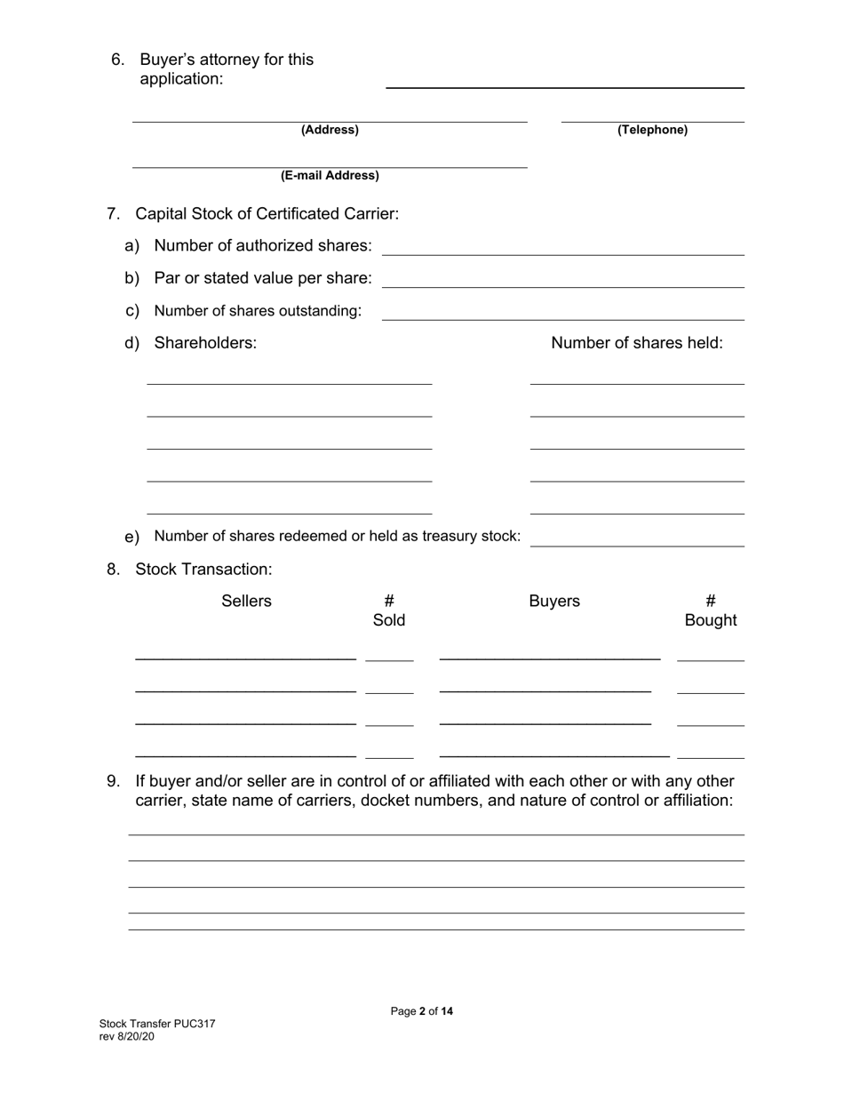 Form PUC317 Application for Approval of Transfer of Capital Stock Transportation Common Carrier - Pennsylvania, Page 3
