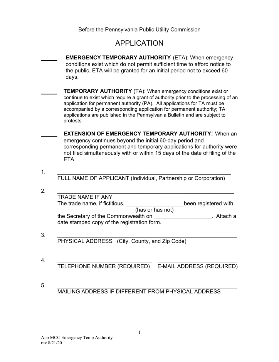 Emergency Temporary Authority Application - Pennsylvania, Page 3