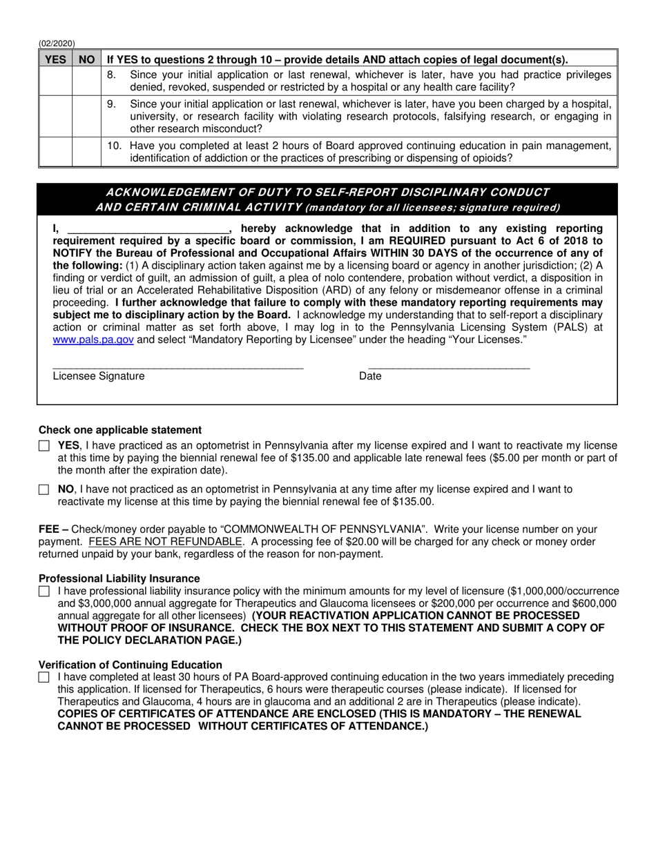 Reactivation Application - Pennsylvania, Page 4