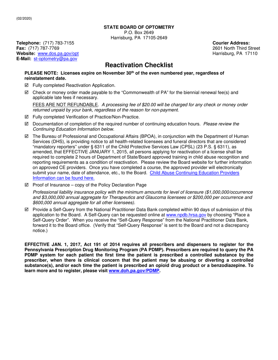 Pennsylvania Reactivation Application Fill Out, Sign Online and Download PDF Templateroller