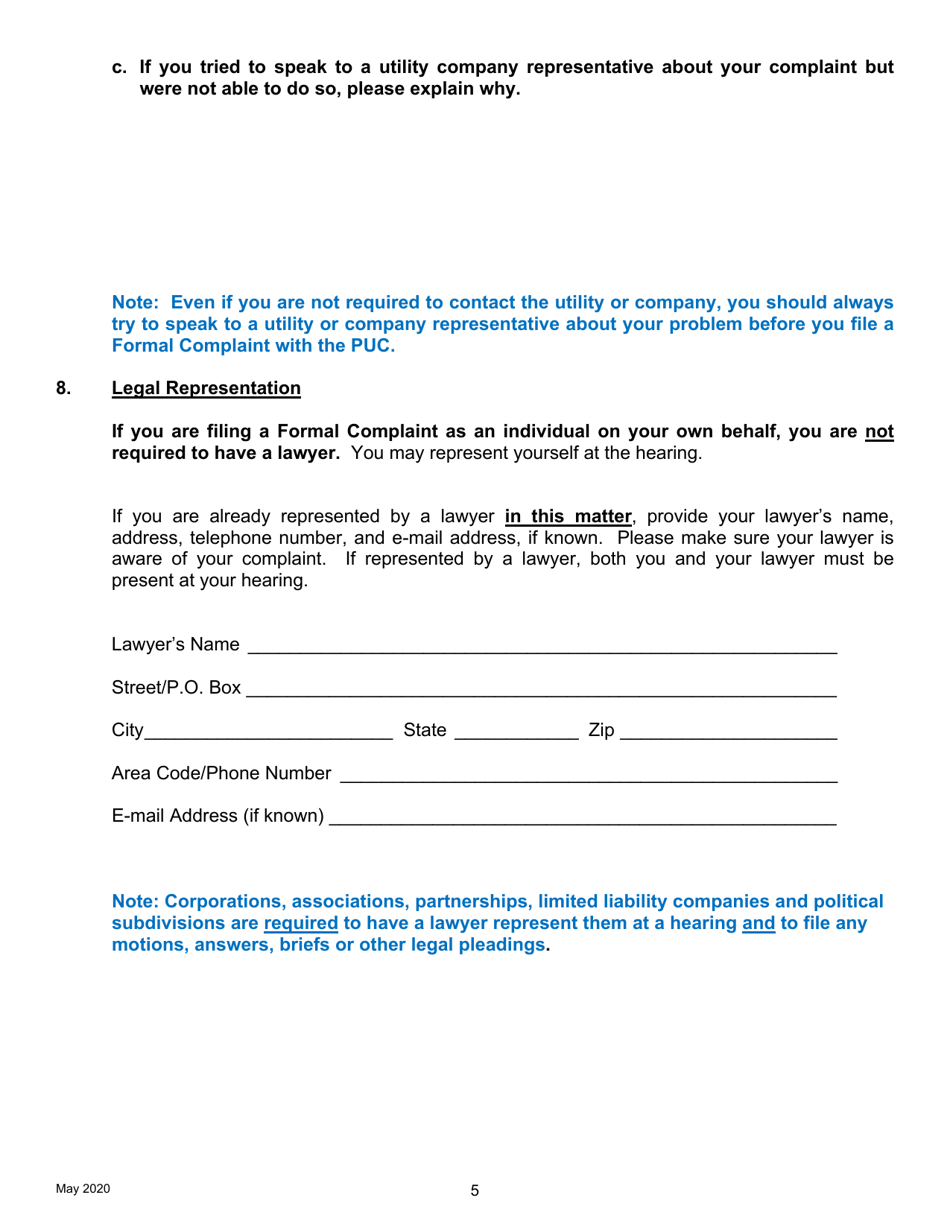 Formal Complaint - Pennsylvania, Page 5