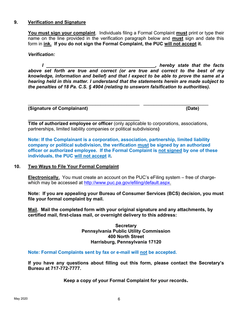 Formal Complaint - Pennsylvania, Page 6