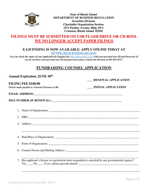 Fundraising Counsel Application - Rhode Island Download Pdf