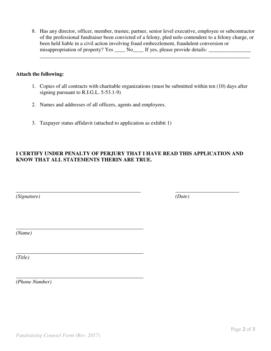 Fundraising Counsel Application - Rhode Island, Page 2